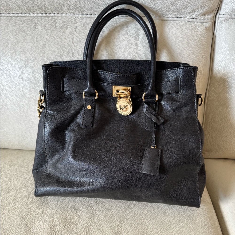 Michael Kors Black Large Satchel with Gold Accents